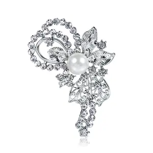 New Arrival Gold Silver Plated Flower Brooch With Pearl