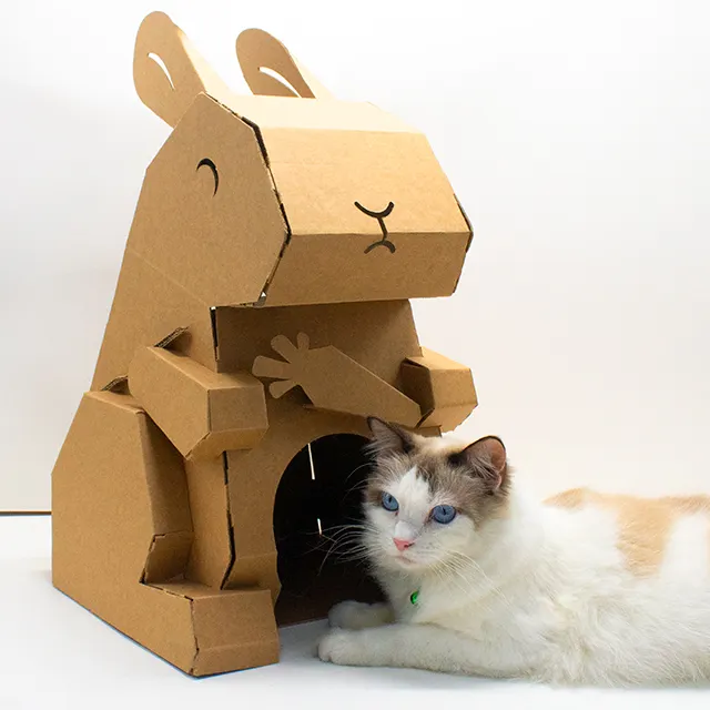 Produits en papier pour animaux de compagnie, maison pour chat en carton recyclé, maison pour chat écologique, grattoir, bricolage, assemblage de boîtes pour chat personnalisées
