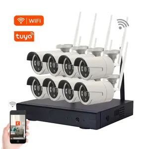 2MP/3MP/5MP/4K ชุด WIFI 8ch Tuya ชุด Nvr Wifi ผลิต1080P กล้องวงจรปิดไร้สายระบบกล้องรักษาความปลอดภัย8ch ชุดกล้อง Wifi