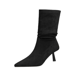 Stivali singoli in pelle scamosciata 2738 da donna per tutte le stagioni Maillard a punta media con Design plissettato a tinta unita stivali elasticizzati invernali - Product Image 1
