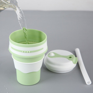 Silicone Folding Cup With Straw Portable Travel Coffee Mug Green Minimalist Design Unisex - Product Image 1