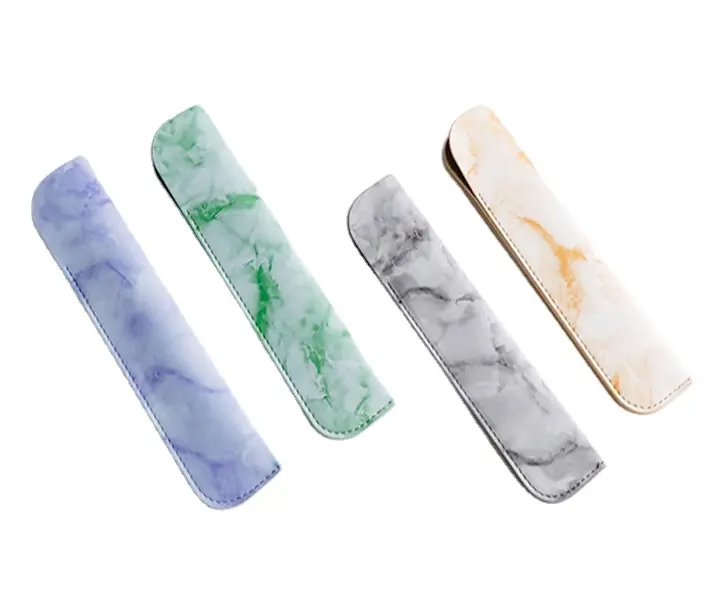 High Quality Classic Leather Marble PU Leather Single Pen Bags Pouch Pencil Case For Promotion