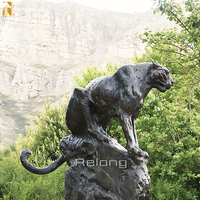 Sculpture personnalisée de léopard en bronze de taille réelle pour l'extérieur en métal