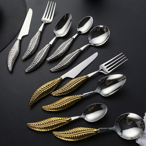 ชุดช้อนส้อมสแตนเลส 304 ด้ามจับลายขนนก มีด ส้อม ช้อน แบบตะวันตก วินเทจ สำหรับงานแต่งงาน - Product Image 4