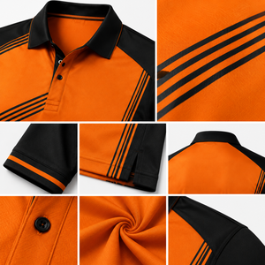 Moisture Wicking Contrast Stripe Breathable Quick Dry <b>Orange</b> and Black <b>Polo</b> Shirt Custom Embroidered logo - Product Image 3
