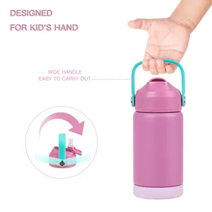 18/8 Stainless Steel Leak Proof Double Wall Vacuum Kids Insulated Water Bottle With Metal Straw For School Boy Girl