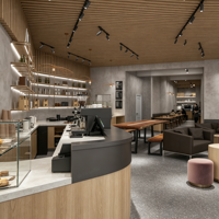 Comptoir de bar à café en bois courbé, style luxe léger, éclairage LED, écologique, haute qualité, pour cafés commerciaux et espaces de vente au détail