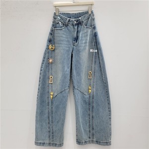 Pantalon en jean décontracté taille mi-haute à jambe large avec <span class=keywords><strong>boucle</strong></span> métallique décorative, coupe ample, délavé, style Machete, collection Printemps 2026 - Product Image 3