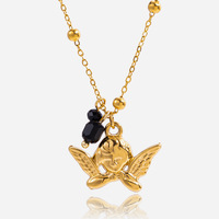 Collar con colgante de Ángel negro clásico, cadena de eslabones de acero de titanio Unisex chapada en oro de 18 quilates, joyería de acero inoxidable
