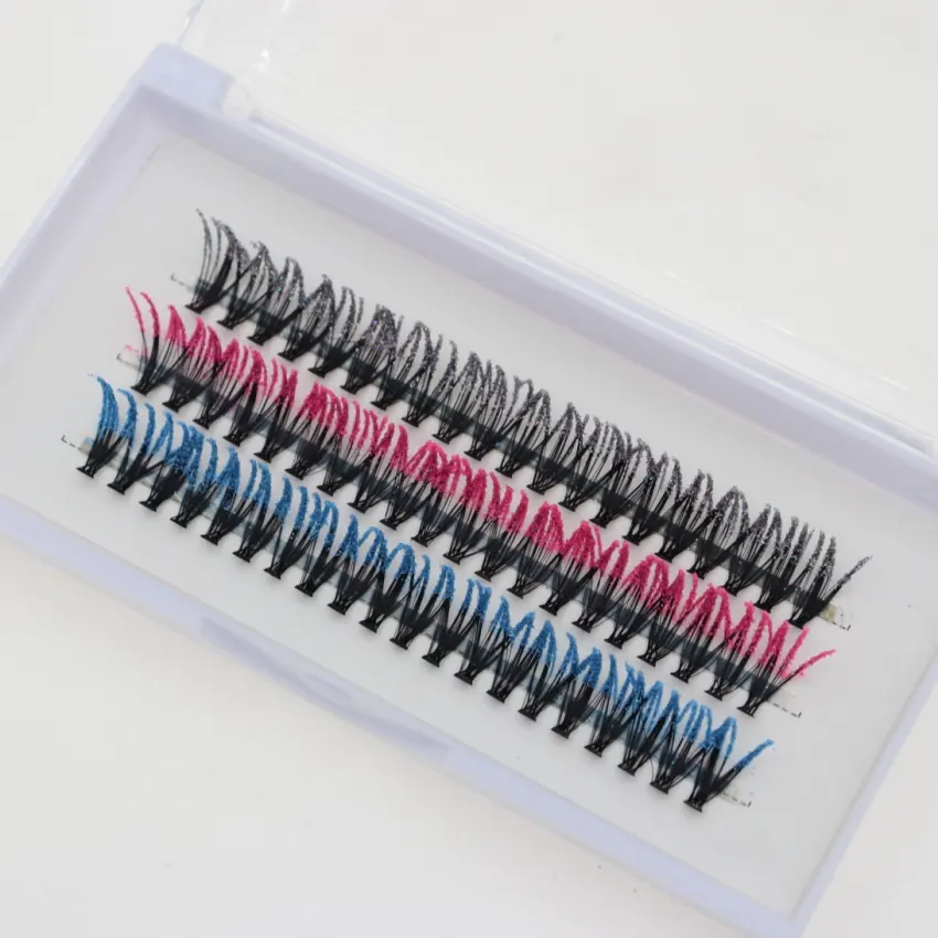 Heat bonded Premade Fan Color Lashes 20D Cluster False Eyelash Glitter Colorful DIY Cluster Lash Extensions