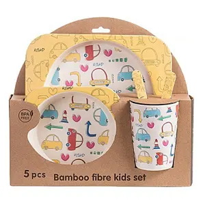 Nhà Máy Bé Kids Ăn Dinner Set Dễ Thương Animal Car Pattern Sợi Tre Bộ Đồ Ăn Cho Trẻ Em