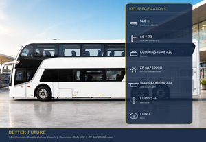 Bus touristique de luxe à deux étages de 14 m, 64-75 places, moteur Cummins 420 CV diesel, transmission automatique ZF, conduite à gauche - Product Image 3