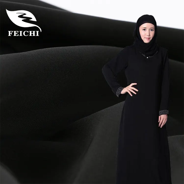 FEICHI wholesale muslim black abaya robe plain formal black nida fabric for women