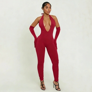 53 Nuevos Bodysuits Elegantes de Color Sólido para Mujer, con Hombros Descubiertos, Cuello en V Profundo y Espalda Descubierta - Product Image 4