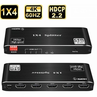 Répartiteur HDMI 1 entrée 4 sorties 4K 60Hz HDMI 2.0 Répartiteur 1x4 Boîte de distribution audio vidéo Full Ultra HD HDR HDCP 2.2 pour Blu-Ray PS5