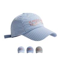 Gorra de béisbol coreana con rayas a cuadros, sombrero de sol bordado fino y transpirable, gorra con visera para exteriores para padres e hijos, para mujer, verano
