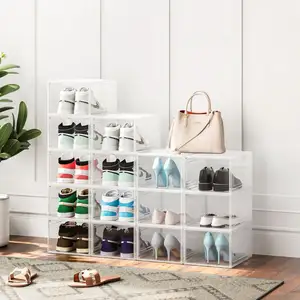 Großhandel individuelles Logo stapelbare transparente Schuhbox mit durchsichtiger Sneaker-Schuhbox Organisator Aufbewahrungsbox Kunststoff