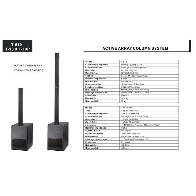 T-510 Column Speaker T-18 Single 18 Inch Active Bass Speaker Special Speaker for Church
