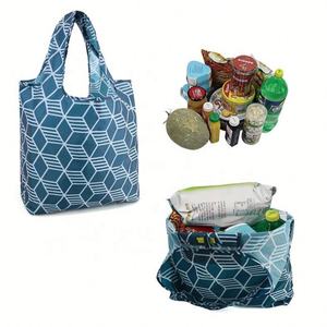 Sacs à provisions réutilisables en polyester 900D écologique pochette pliable d'épicerie en gros avec motif géométrique en nylon imprimé personnalisé - Product Image 1