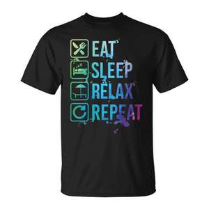T-shirt unisexe pour adultes, à manches courtes, col rond, impression numérique, chemise promotionnelle, Eat Sleep Relax Repeat - Product Image 1