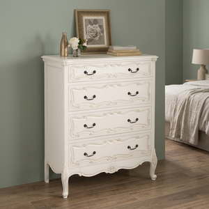 Commode de luxe en acajou massif, style français antique, en MDF, 4 tiroirs, sculptée à la main, couleur blanche, ensemble de chambre à coucher avec rangement à faible coût - Product Image 2