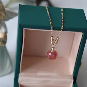 Pigeon Blood Natural Strawberry Crystal Pink <b>14K</b> <b>Gold</b>-Plated Necklace Unique Niche Design for Collarbone <b>Chain</b> with Temperament - Product Image 2