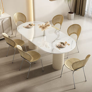 Table de conférence ovale moderne pour salle de réunion de bureau, plateau en pierre frittée de luxe, table de discussion avec base à double piédestal. - Product Image 3