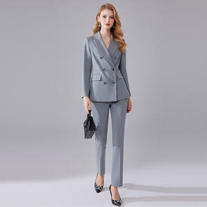Completo Elegante da <span class=keywords><strong>Donna</strong></span> per Ufficio, Poliestere/<span class=keywords><strong>Cotone</strong></span>, Manica Lunga, Scollo a V, Uniforme Primaverile, Anti-restringimento, Vestibilità Regolare, Lunghezza al Ginocchio - Product Image 2