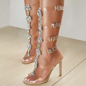 Sandalias de Tacón Alto con Punta Abierta y Correa Delgada, Estilo Europeo y Americano, Transparentes con Botón, Nueva Colección de Verano XSD - Product Image 1
