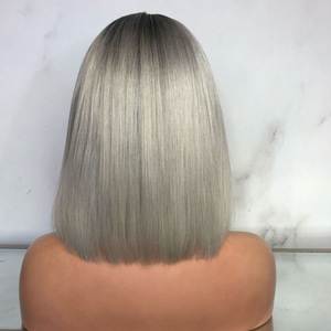 <span class=keywords><strong>Parrucche</strong></span> di vendita calde capelli corti ad alta temperatura nero grigio parrucca anteriore del merletto di colore misto capelli sintetici parrucca diritta crespa dei capelli vergini - Product Image 2