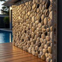 Panel de Pared de Piedra de Río Ynori PU, Textura de Guijarros, Mezcla Natural de 40-60 mm, 1200x600 mm, para Pared de Jardín, Revestimiento Sintético, Resistente a los Rayos UV