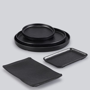 <strong>Black</strong> Round Melamine Steak <strong>Plate</strong>, Sushi &amp; BBQ Serving Tray, Ceramic-Look Western Dinner <strong>Plate</strong> for Restaurant Use - Product Image 1