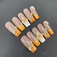 Faux ongles artisanaux de haute qualité, vente en gros d'usine, best-seller de l'été, forme cercueil longue, style strass sculpté, réutilisables