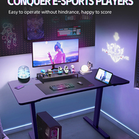 2026 Moderne Verstelbare Hoogte LED Computerbureau E-sport Bureaublad Zwart RGB Gaming Tafel PC Bureau Met Headset Houder