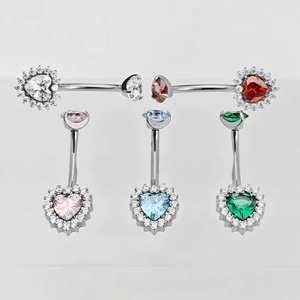 Anillo de Ombligo Clásico de Titanio ASTM F136 con Zirconia, Rosca Interna, Forma de Corazón, Longitud de Barra de 12 mm, Joyería Unisex para Piercing de Ombligo - Product Image 2