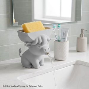 Portaspugne 3D a forma di vitello, organizer per lavello da cucina con drenaggio, vassoio portaoggetti per la pulizia del piano di lavoro a forma di animale dei cartoni animati - Product Image 1
