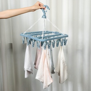 Séchoir à linge pliable à 32 pinces pour vêtements d'enfants et d'adultes, étendoir en plastique coupe-vent pour chaussettes et sous-vêtements, <span class=keywords><strong>cintre</strong></span> pour vêtements d'enfants - Product Image 2
