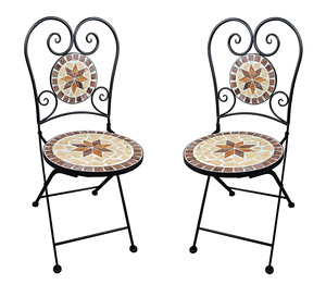 Muebles de jardín de <span class=keywords><strong>metal</strong></span> de estilo antiguo, venta al por mayor, conjunto de bistró de mosaico con mesa y sillas para decoración del hogar - Product Image 2