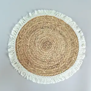 Wholesale Home Eco-friendly Coaster Cornrope Grass Table Mat Round Tassel Placemat