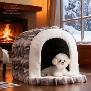 Lit pour animaux de compagnie de luxe haut de gamme, écologique, durable, doux, en peluche de lapin, rembourrage en polyester, tissu moulé, moderne et tendance - Product Image 1