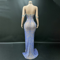 Novance Y4959 vente chaude brillant strass bleu robe de soirée robe élégante Sexy licou fente nouveautés robe pour l'obtention du diplôme