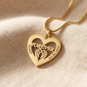 Collana con Ciondolo 'Angelo nel Mio Cuore' Jietao in Acciaio Inox Placcato Oro 18K, Gioiello Incidibile con Data, Regalo Romantico per Innamorati - Product Image 1