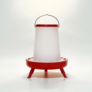 Poultry Feeder with Legs (Red & White) Durable Feeding Container with Carrying SS Handle for Chickens & Birds