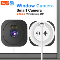 Caméra de fenêtre Tuya 2K QHD, caméra IP de sécurité WiFi double bande, détection humaine par IA, installation sans perçage, compatible avec Alexa