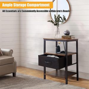 Mesa de Noche Combohome con Patas de Metal y Madera Marrón, con Cajón, Mesa Auxiliar para Sofá, Mesa Lateral para Cama, Sala de Estar - Product Image 3