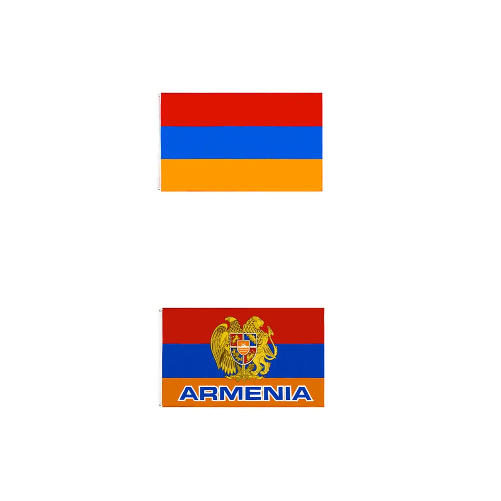 Listo para enviar 100% Poliéster 3x5ft Stock Rojo Azul Naranja Armenia Emblema Armenia Bandera