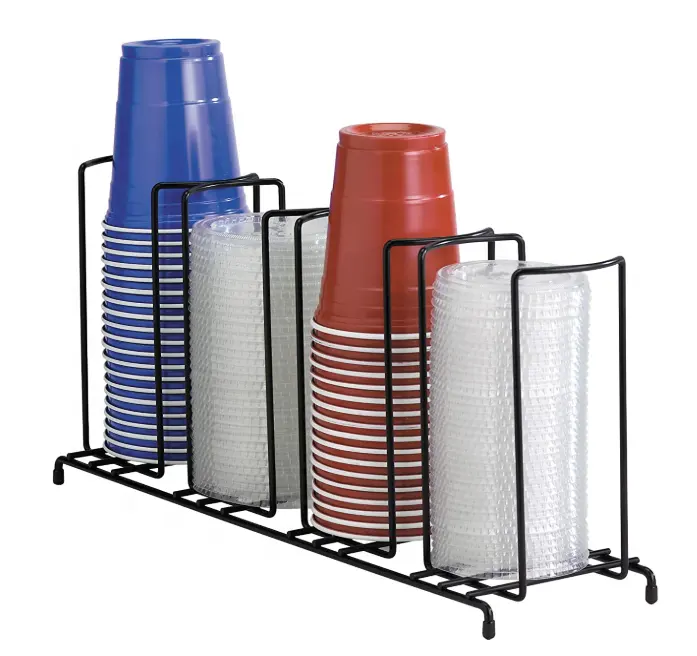 4 Sectie Draad Rack Beker En Deksel Organizer Wegwerp Papier Bekerhouder