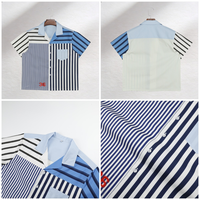 Chemises de bowling pour hommes, 100% coton respirant, twill, style asymétrique, rayures élégantes, patchwork, col cubain, style boxy, manches courtes