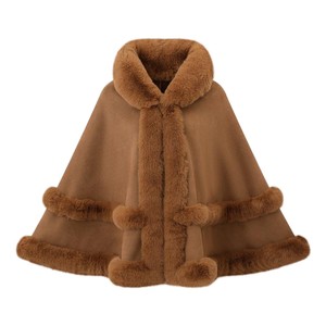 Châle en fausse fourrure pour femme, long poncho uni sans manches avec bordure en peluche, châle chaud d'hiver pour le bureau, les sorties nocturnes et les voyages - Product Image 5