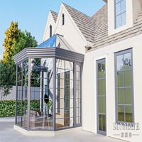 Véranda mobile en aluminium et verre pour toutes les saisons, style villa moderne, avec toit incliné automatique, pour jardin, patio et cour.